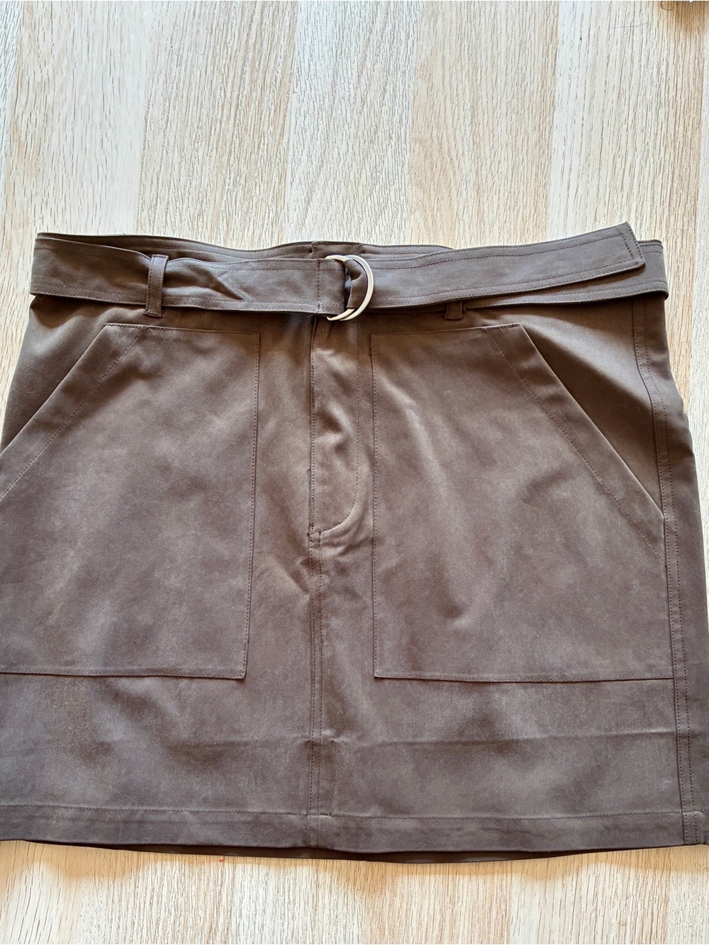 Brown Suede-Look Mini Skirt with Belt